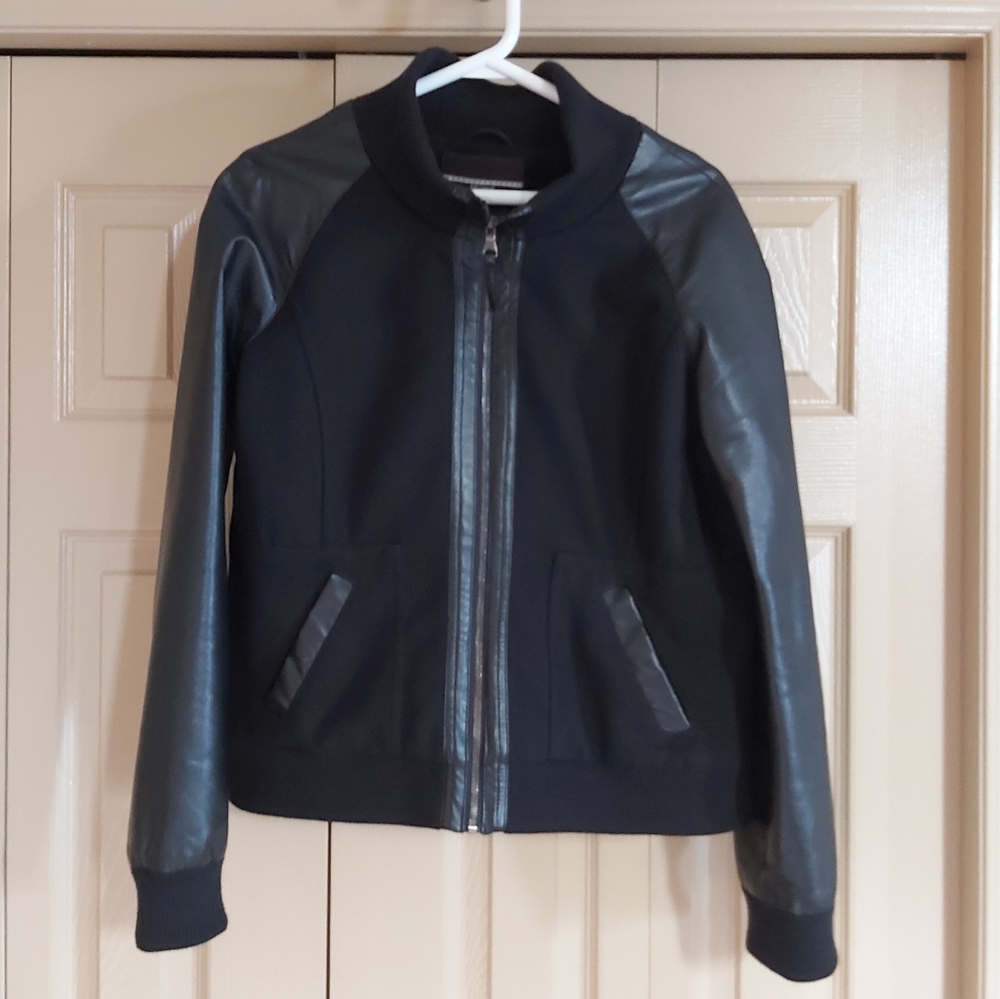 Dynamite Black Faux Leather Varsity Jacket